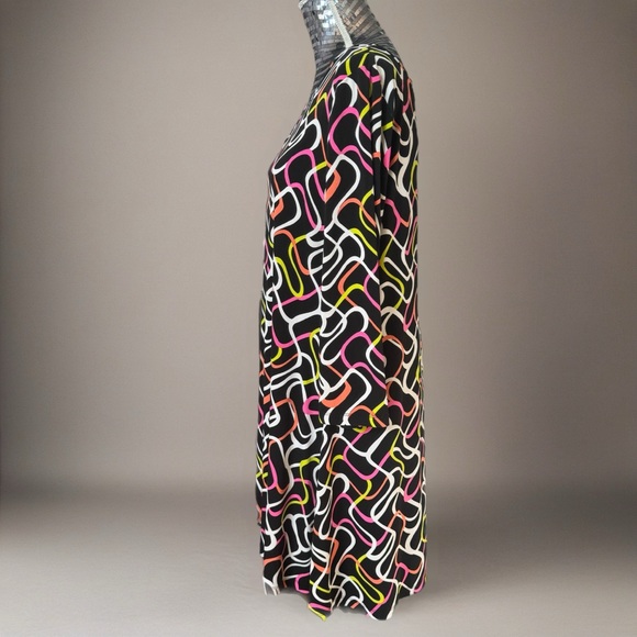 Kaari Blue Swing Dress Geometric Black/Pink Midi Long Sleeve Workwear Casual XL - Picture 3 of 11